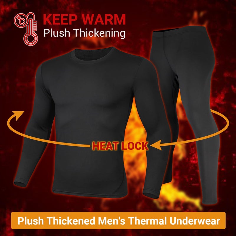 PISIQI Thermal Underwear Men Ultra-Soft Long Johns Set with Fleece Lined Base Layer Winter Skiing Warm Top & Bottom Black - Image 4